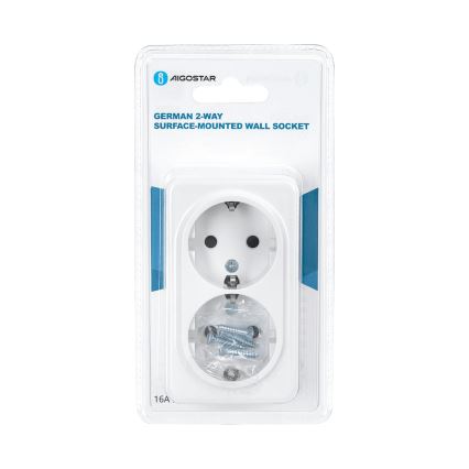 Aigostar - Dubbele wandcontactdoos SCHUKO 250V wit