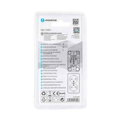 Aigostar - Dubbele wandcontactdoos SCHUKO 250V wit