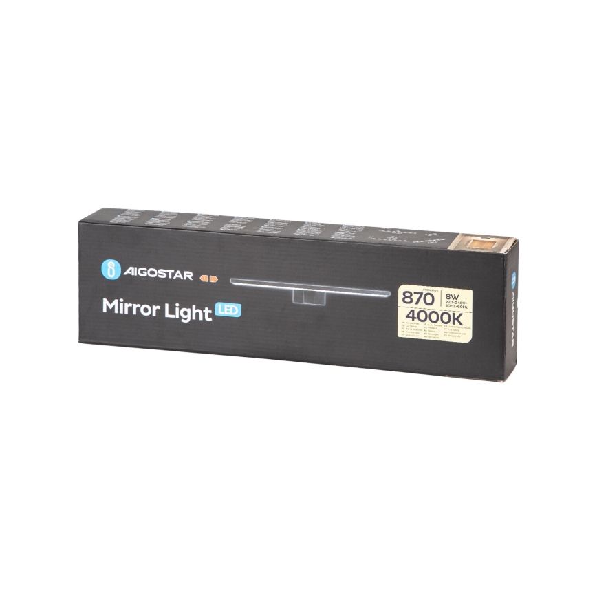 Aigostar - Éclairage miroir LED pour salle de bains/8W/230V 4000K 40 cm IP44 noir