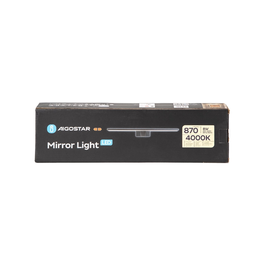 Aigostar - Éclairage miroir LED pour salle de bains/8W/230V 4000K 40 cm IP44 noir