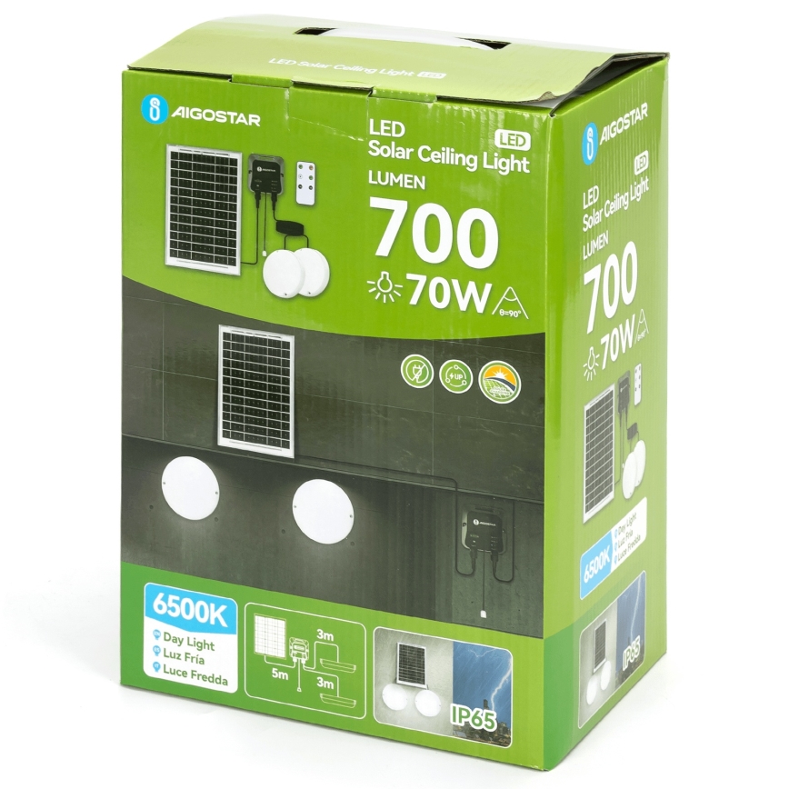 Aigostar - Éclairage solaire 2xLED/35W/12V 6000 mAh 6500K d. 16,8 cm + Télécommande
