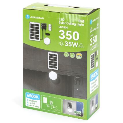 Aigostar - Éclairage solaire LED/35W/12V 3000 mAh 6500K d. 16,8 cm + Télécommande