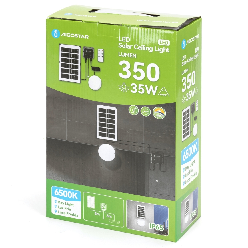 Aigostar - Éclairage solaire LED/35W/12V 3000 mAh 6500K d. 16,8 cm + Télécommande