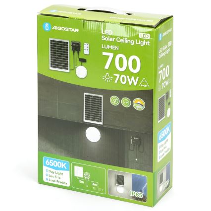 Aigostar - Éclairage solaire LED/70W/12V 6000 mAh 6500K d. 20,5 cm + Télécommande