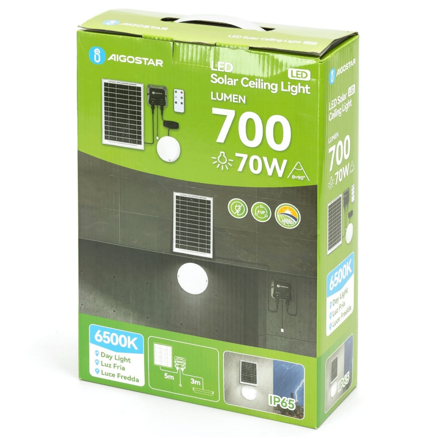 Aigostar - Éclairage solaire LED/70W/12V 6000 mAh 6500K d. 20,5 cm + Télécommande