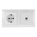Aigostar - Ethernet-wandcontactdoos en SCHUKO-stopcontact met afdekraam, wit