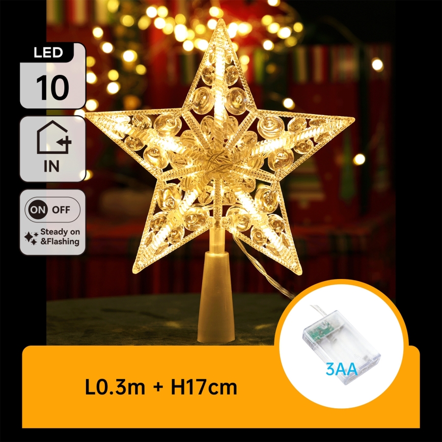 Aigostar - Étoile décorative LED de Noël, 10×LED / 3×AA, blanc chaud