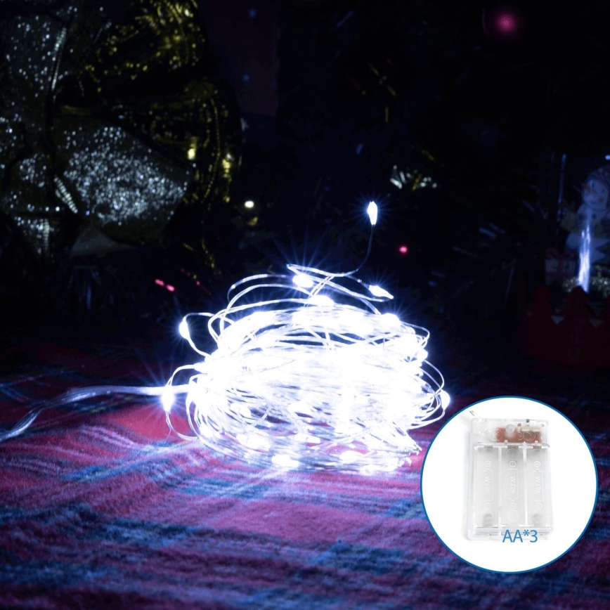 Aigostar - Guirlande de Noël 100xLED/3xAA 10,3m blanc froid