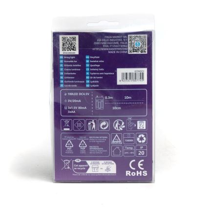 Aigostar - Guirlande de Noël 100xLED/3xAA 10,3m blanc froid