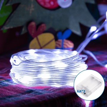 Aigostar - Guirlande de Noël 100xLED/3xAA 10,3m blanc froid