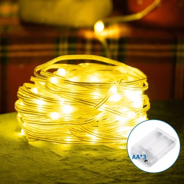 Aigostar - Guirlande de Noël 50xLED/3xAA 5,3m blanc chaud