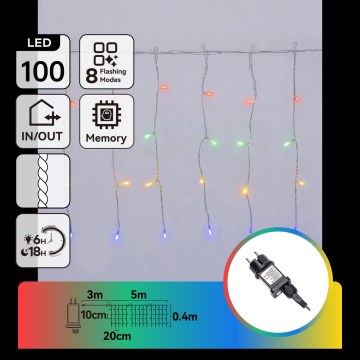 Aigostar - Guirlande de Noël extérieure 100 LED / 8 fonctions 8×0,4 m IP44 multicolore