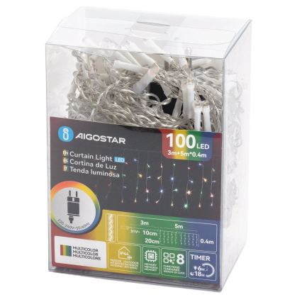 Aigostar - Guirlande de Noël extérieure 100 LED / 8 fonctions 8×0,4 m IP44 multicolore