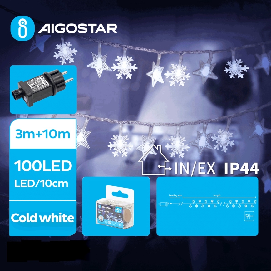 Aigostar - Guirlande de Noël extérieure 100xLED/8 fonctions 13m IP44 blanc froid