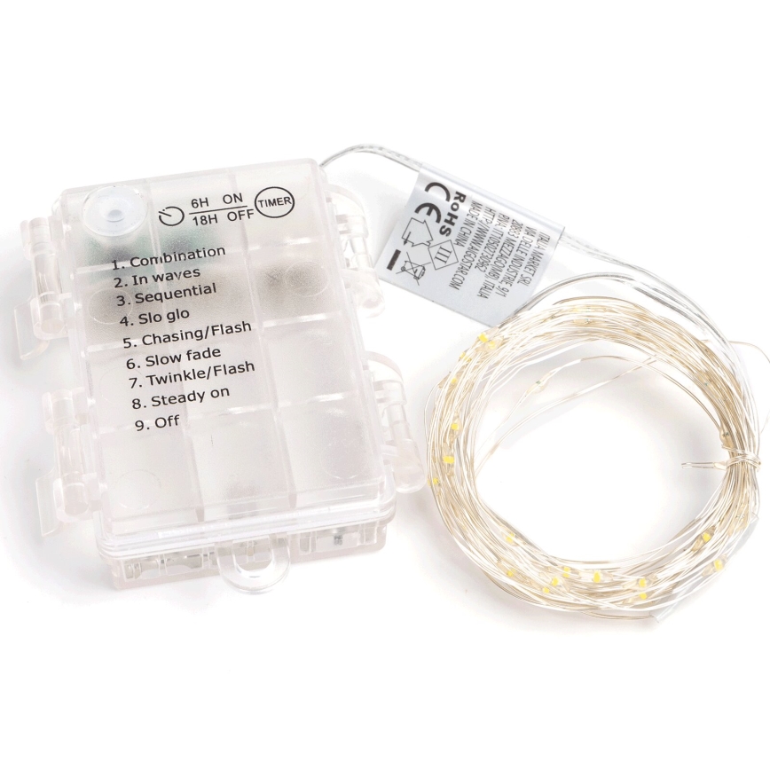 Aigostar -Guirlande de Noël extérieure 100xLED/8 fonctions 3xAA 10,3m IP44 blanc chaud