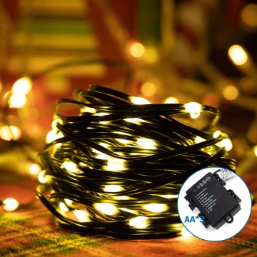 Aigostar - Guirlande de Noël extérieure 100xLED/8 fonctions 3xAA 10,3m IP44 blanc chaud
