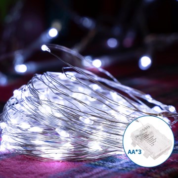 Aigostar - Guirlande de Noël extérieure 100xLED/8 fonctions/3xAA 10,3m IP44 blanc froid