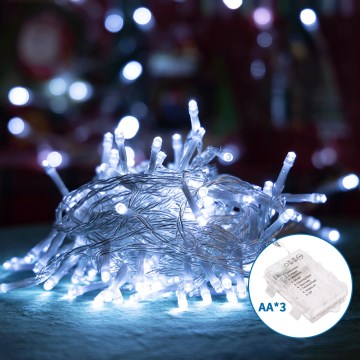 Aigostar - Guirlande de Noël extérieure 100xLED/8 fonctions/3xAA 10,3m IP44 blanc froid