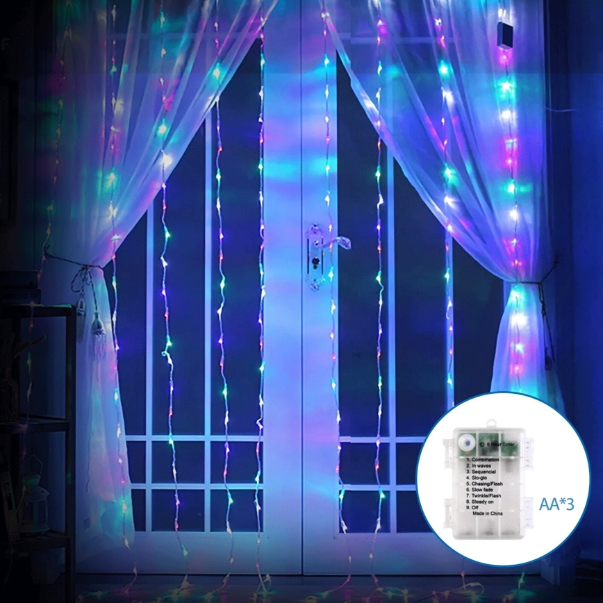 Aigostar - Guirlande de Noël extérieure 100xLED/8 fonctions 3xAA 4x1m IP44 multicolore