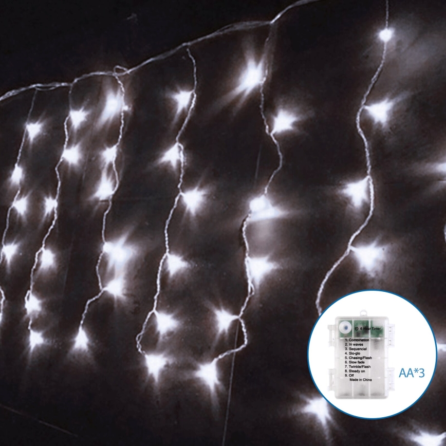 Aigostar - Guirlande de Noël extérieure 100xLED/8 fonctions/3xAA 8x0,4m IP44 blanc froid