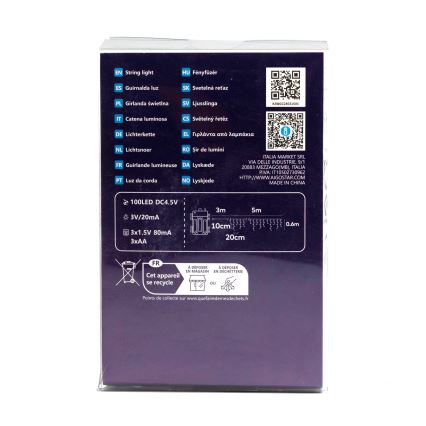 Aigostar- Guirlande de Noël extérieure 100xLED/8 fonctions 3xAA 8x0,6m IP44 blanc chaud