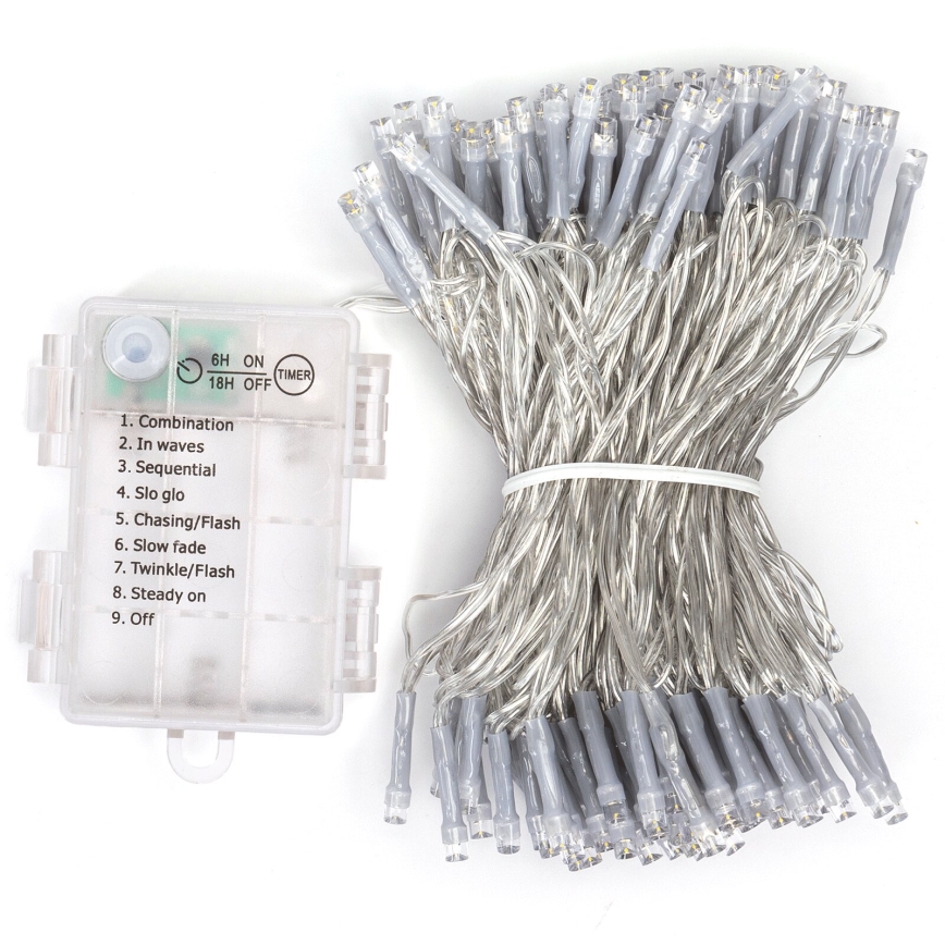 Aigostar -Guirlande de Noël extérieure 150xLED/8 fonctions 3xAA 15,3m IP44 blanc chaud