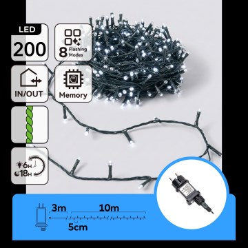 Aigostar - Guirlande de Noël extérieure 200xLED/8 fonctions 13m IP44 blanc froid