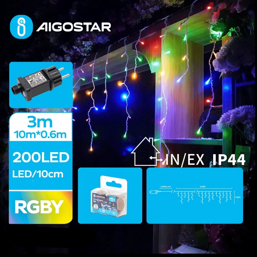 Aigostar - Guirlande de Noël extérieure 200xLED/8 fonctions 13x0,6m IP44 multicolore