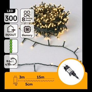 Aigostar - Guirlande de Noël extérieure 300xLED/8 fonctions 18m IP44 blanc chaud