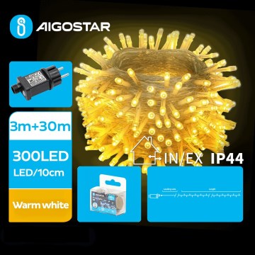 Aigostar - Guirlande de Noël extérieure 300xLED/8 fonctions 33m IP44 blanc chaud
