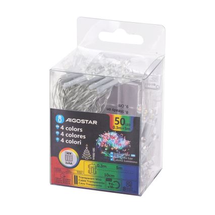 Aigostar - Guirlande de Noël extérieure 50 LED, 8 fonctions, 3x AA, 5,3 m, IP44, multicolore