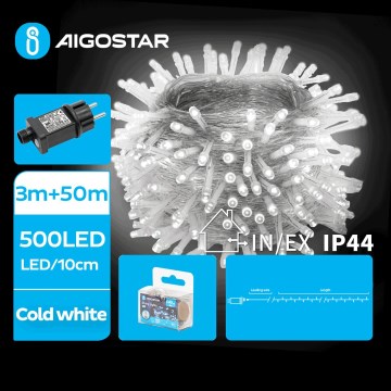 Aigostar - Guirlande de Noël extérieure 500xLED/8 fonctions 53m IP44 blanc froid