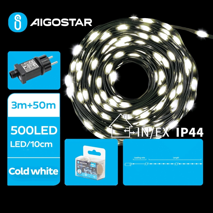 Aigostar - Guirlande de Noël extérieure 500xLED/8 fonctions 53m IP44 blanc froid