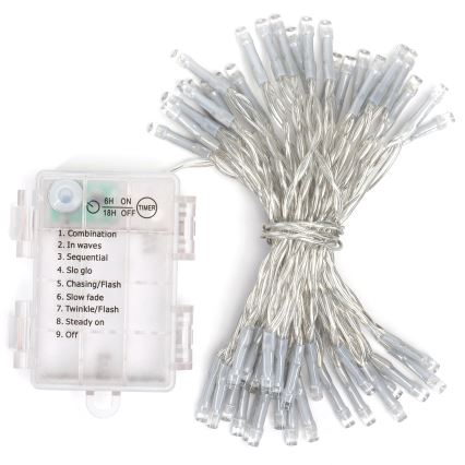 Aigostar -Guirlande de Noël extérieure 50xLED/8 fonctions 3xAA 5,3m IP44 blanc froid