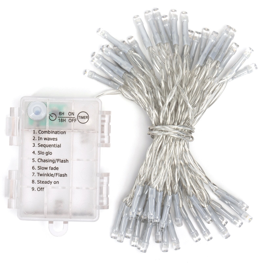 Aigostar -Guirlande de Noël extérieure 50xLED/8 fonctions 3xAA 5,3m IP44 blanc froid