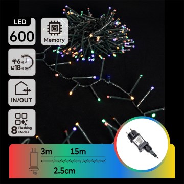 Aigostar - Guirlande de Noël extérieure 600 LED, 8 fonctions, 18 m, IP44, multicolore