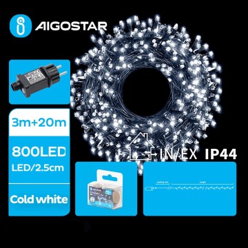 Aigostar - Guirlande de Noël extérieure 800xLED/8 fonctions 23m IP44 blanc froid