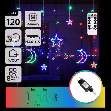 Aigostar - Guirlande de Noël extérieure LED RGBY 120 LED / 8 fonctions, 3 x 0,6 m, IP44, multicolore + télécommande