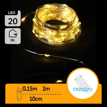 Aigostar - Guirlande de Noël LED 20xLED/2x3V 2m blanc chaud