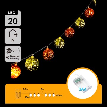 Aigostar - Guirlande de Noël LED 20xLED/3xAA 2 m blanc chaud