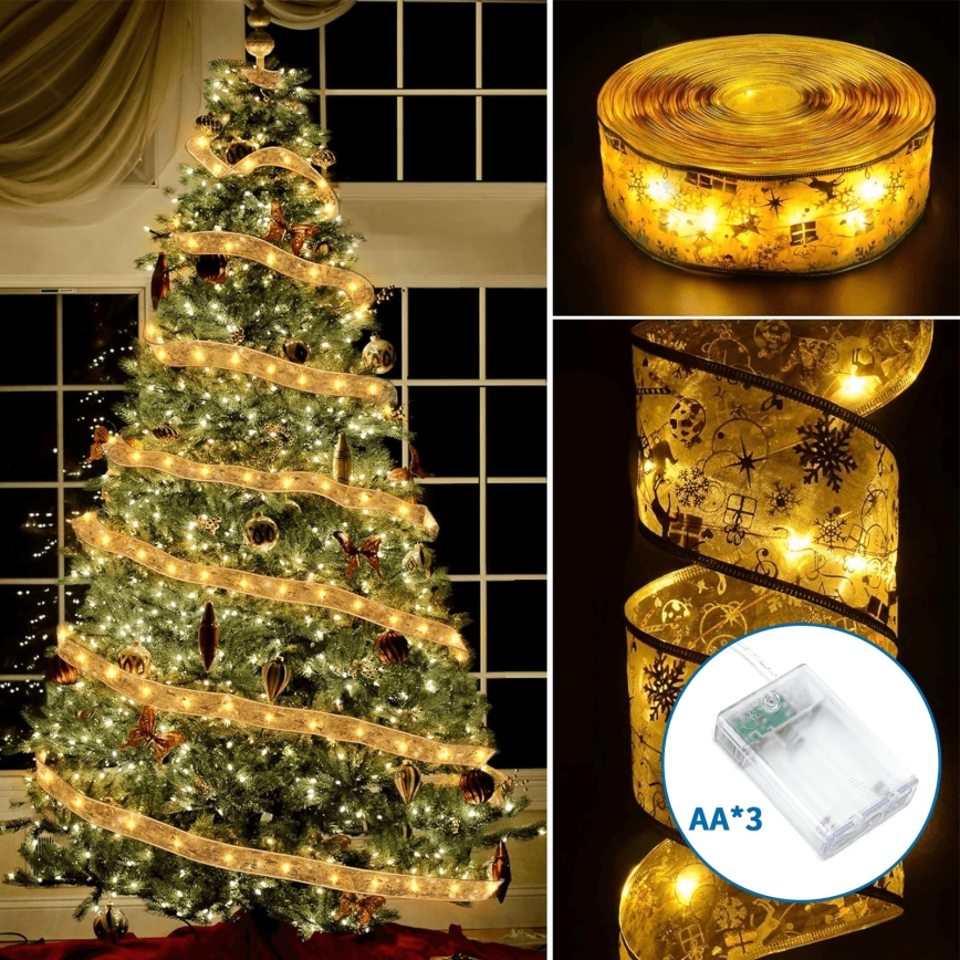 Aigostar - Guirlande de Noël LED 50 LED, 3×AA, 5 m, blanc chaud doré