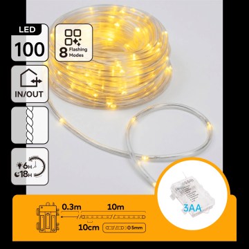Aigostar - Guirlande de Noël LED d'extérieur 100 LED/8 fonctions 3 piles AA 10,3m IP44 blanc chaud