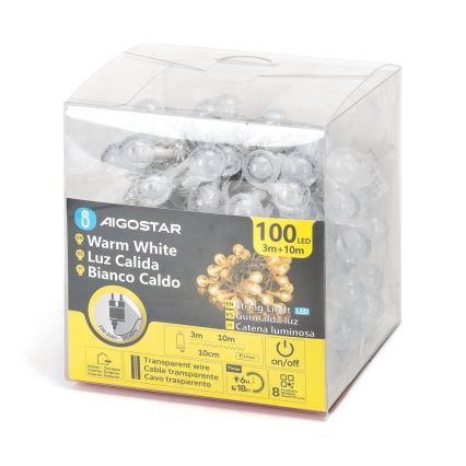 Aigostar - Guirlande de Noël LED d'extérieur 100 LED / 8 modes 13 m IP44 blanc chaud