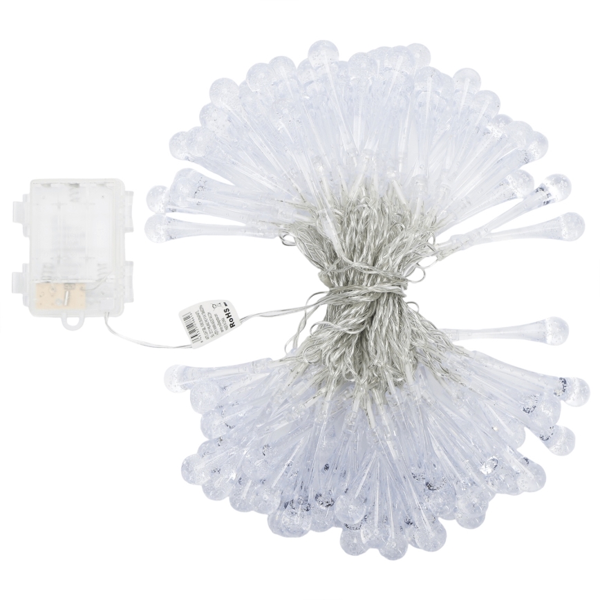 Aigostar - Guirlande LED d'extérieur pour Noël, 100 LED, 8 fonctions, 3x piles AA, 10 m, IP44, blanc froid, ampoules en forme de goutte