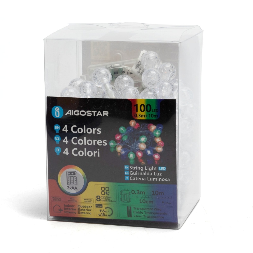 Aigostar - LED Guirlande de Noël d'extérieur 100xLED/8 fonctions 3xAA 10,3m IP44 multicolore