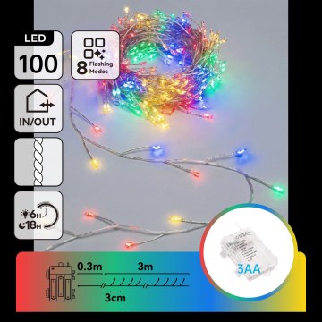 Aigostar - Guirlande de Noël LED d'extérieur 100xLED/8 fonctions 3xAA 3,3m IP44 multicolore