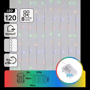Aigostar - Guirlande de Noël LED d'extérieur 120xLED/8 fonctions 3xAA 3,9x1,2m IP44 multicolore