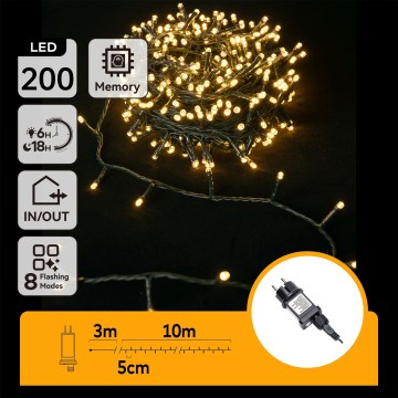 Aigostar - Guirlande de Noël LED d'extérieur 200 LED, 8 fonctions, 13 m, IP44, blanc chaud