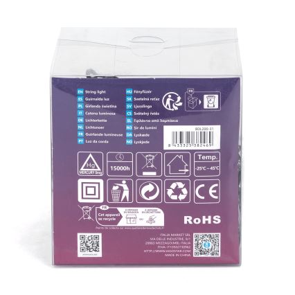 Aigostar - Guirlande de Noël LED d'extérieur 200 LED, 8 fonctions, 13 m, IP44, blanc chaud