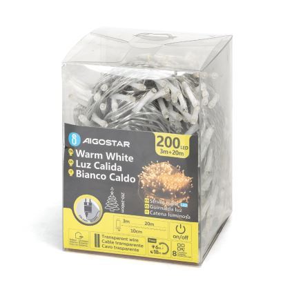 Aigostar - Guirlande de Noël LED d'extérieur, 200 LED, 8 fonctions, 23 m, IP44, blanc chaud